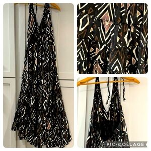 Loose Lucy’s 100% Cotton High Low Full Skirt Backless Dress in Geometric Pattern